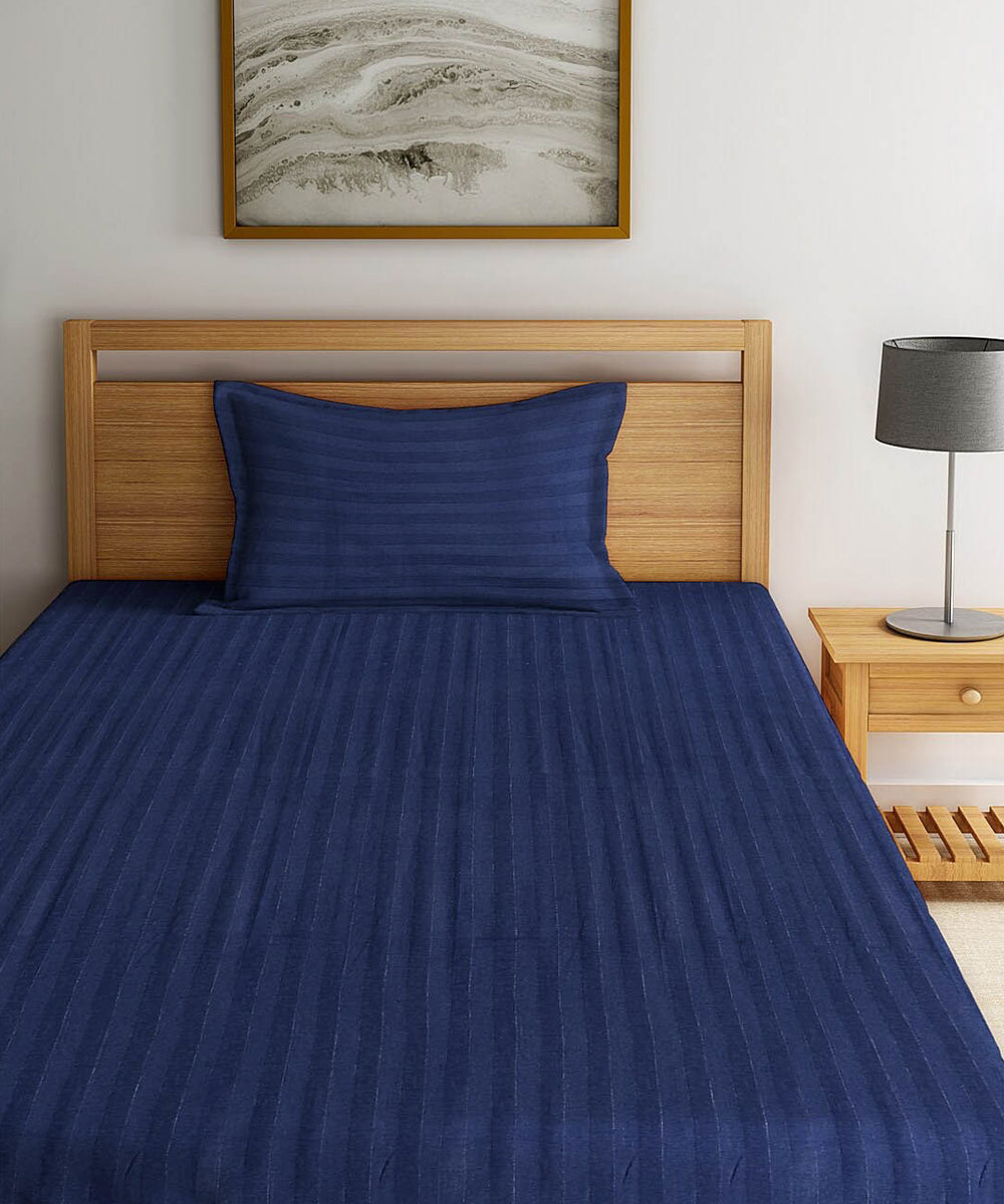 Blue Single Fitted Bedsheet With 1 Pillow Cover