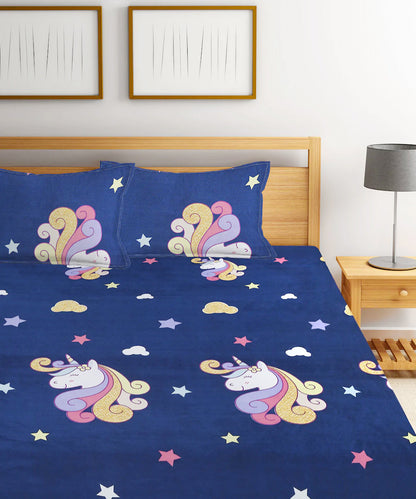 Unicorn Kids King Fitted Bedsheet With 2 Pilliow Covers