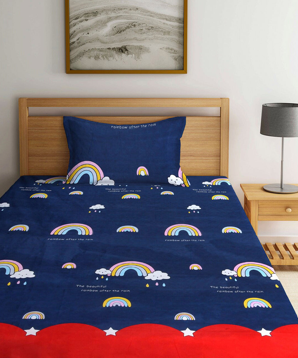 Rainbow  Night Scape Kids Single Bedsheet With 1 Pillow Cover