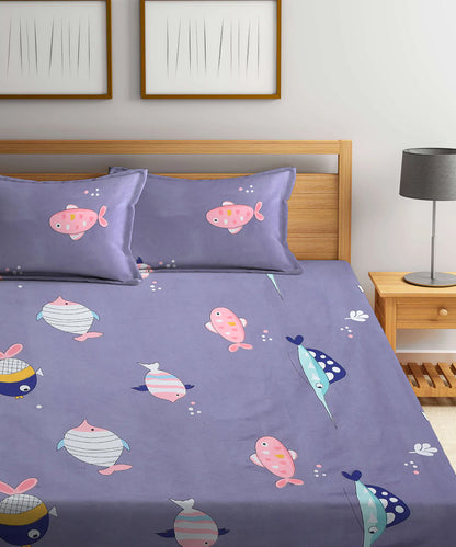 Dolphin Kids Super King Fitted Bedsheet With 2 Pillow Covers