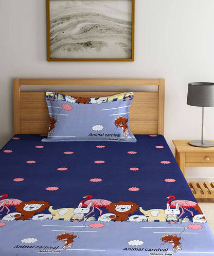 Animal Carnival Kids Single Bedsheet With 1 Pillow Cover