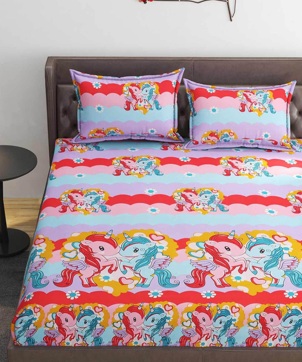 Cute Kids King Fitted Bedsheet With 2 Pillow Covers