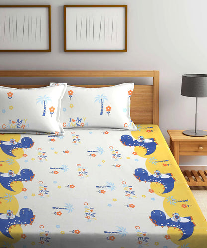 Cute Kids King Fitted Bedsheet With 2 Pillow Covers