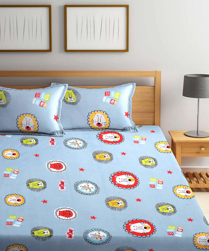 Cute Lions King Size Bedsheet With 2 Pillow Cover