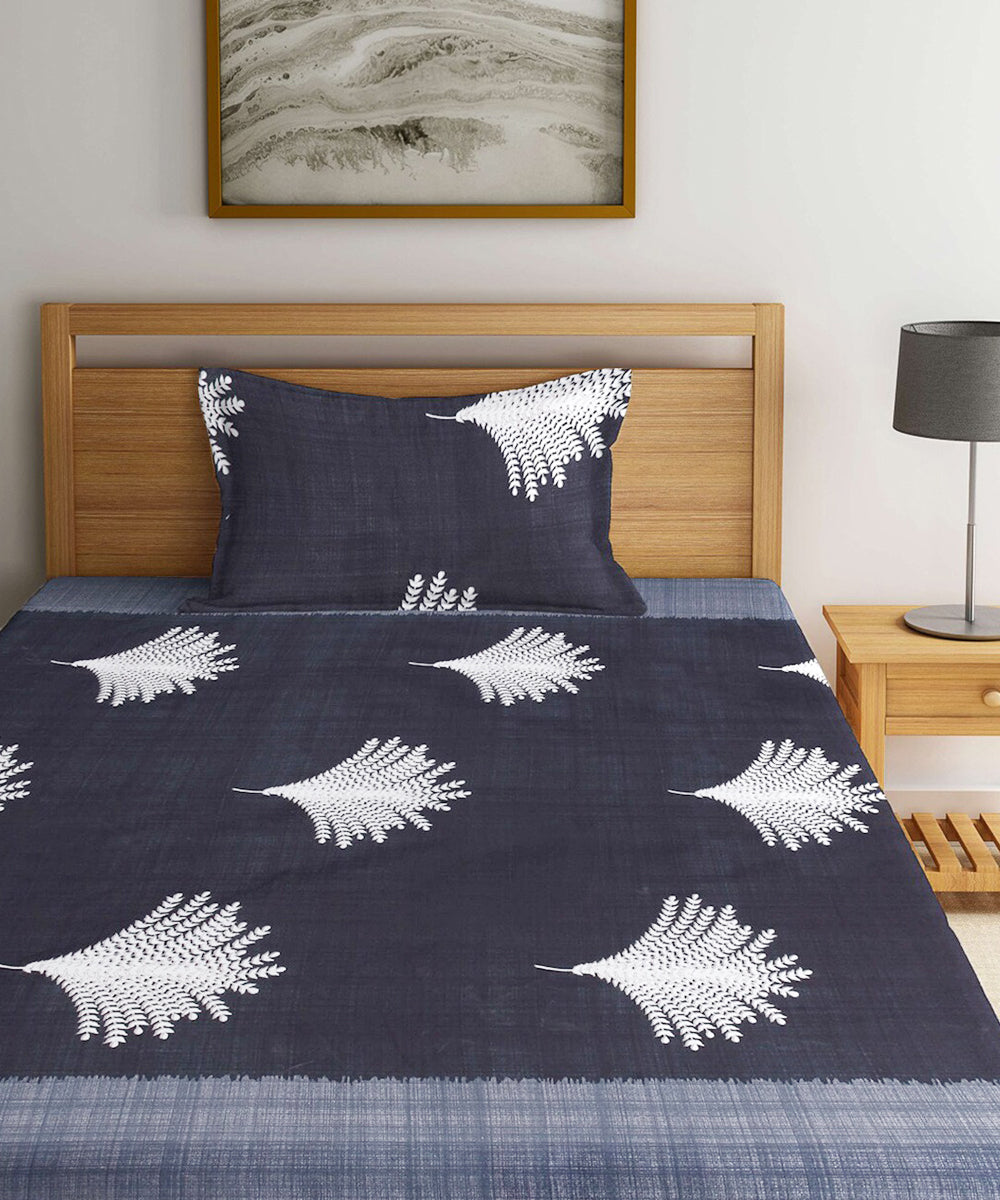 Grey and White Single Bedsheet With 1 Pillow Cover