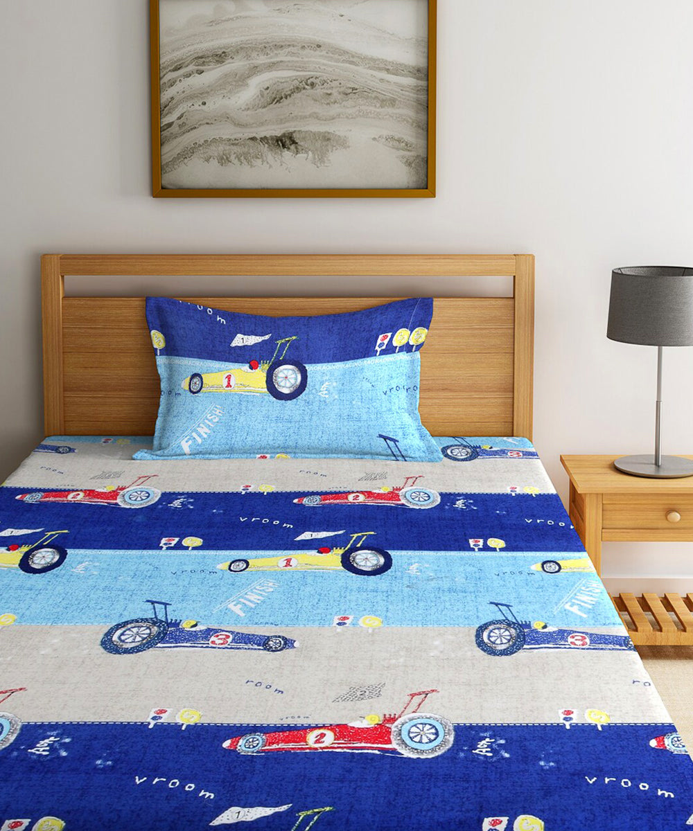Turbo Racer Dreams Kids Single Bedsheet With 1 Pillow Cover