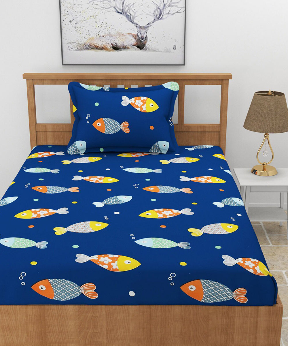 Blue Fish Kids Single Fitted Bedsheet With 1 Pillow Cover
