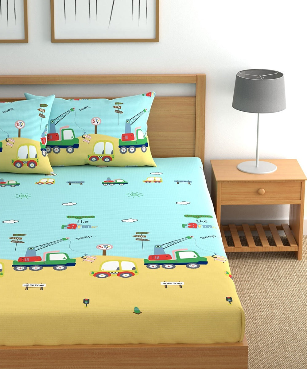 Cars Kids King Size Bedsheet with 2 Pillow Covers