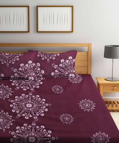 Wine Floral Super King Fitted Bedsheet With 2 Pillow Covers