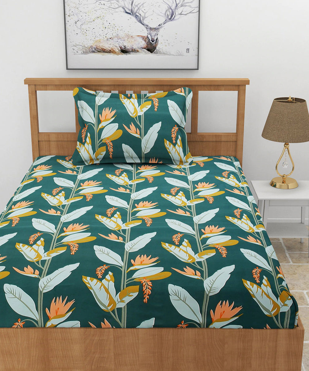 Dark Green Single Fitted Bedsheet With 1 Pillow Cover