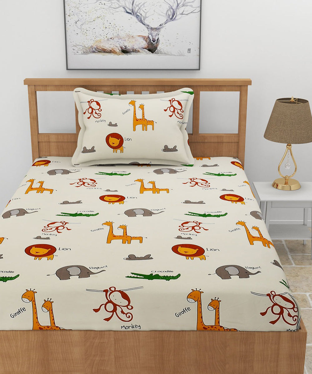 Cute Kids Single Fitted Bedsheet With 1 Pillow Cover