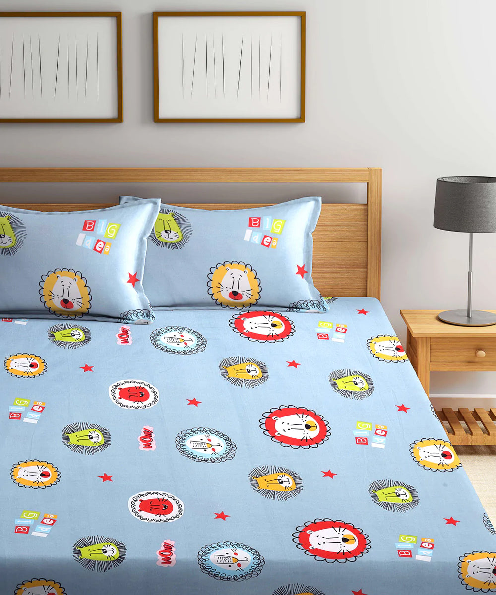 Cute Kids Super King Fitted Bedsheet With 2 Pillow Covers