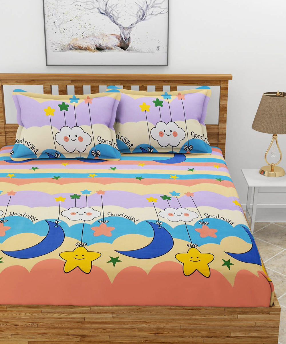 Cute Kids Queen Fitted Bedsheet With 2 Pillow Covers