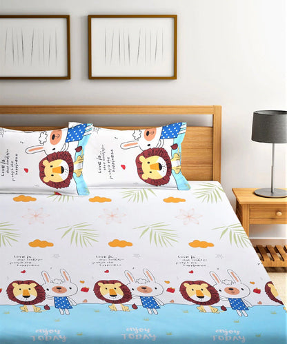 Multi-Color Cartoon King Size Bedsheet with 2 Pillow Covers
