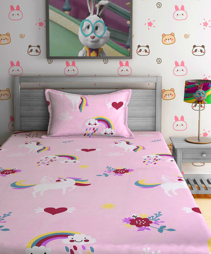 Unicorn Dreams Kids Single Bedsheet With 1 Pillow Cover