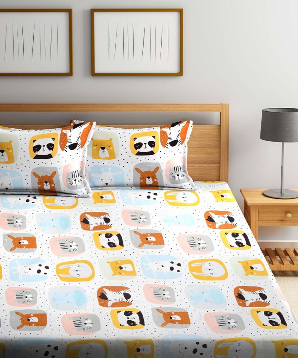 Cute Kids Single Fitted Bedsheet With 1 Pillow Cover