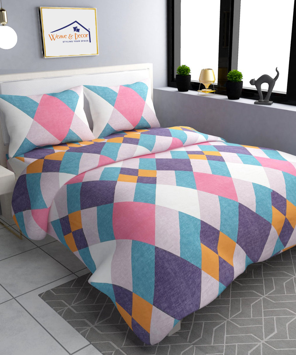 Multicoloured Squares 350GSM Single Bed Comforter