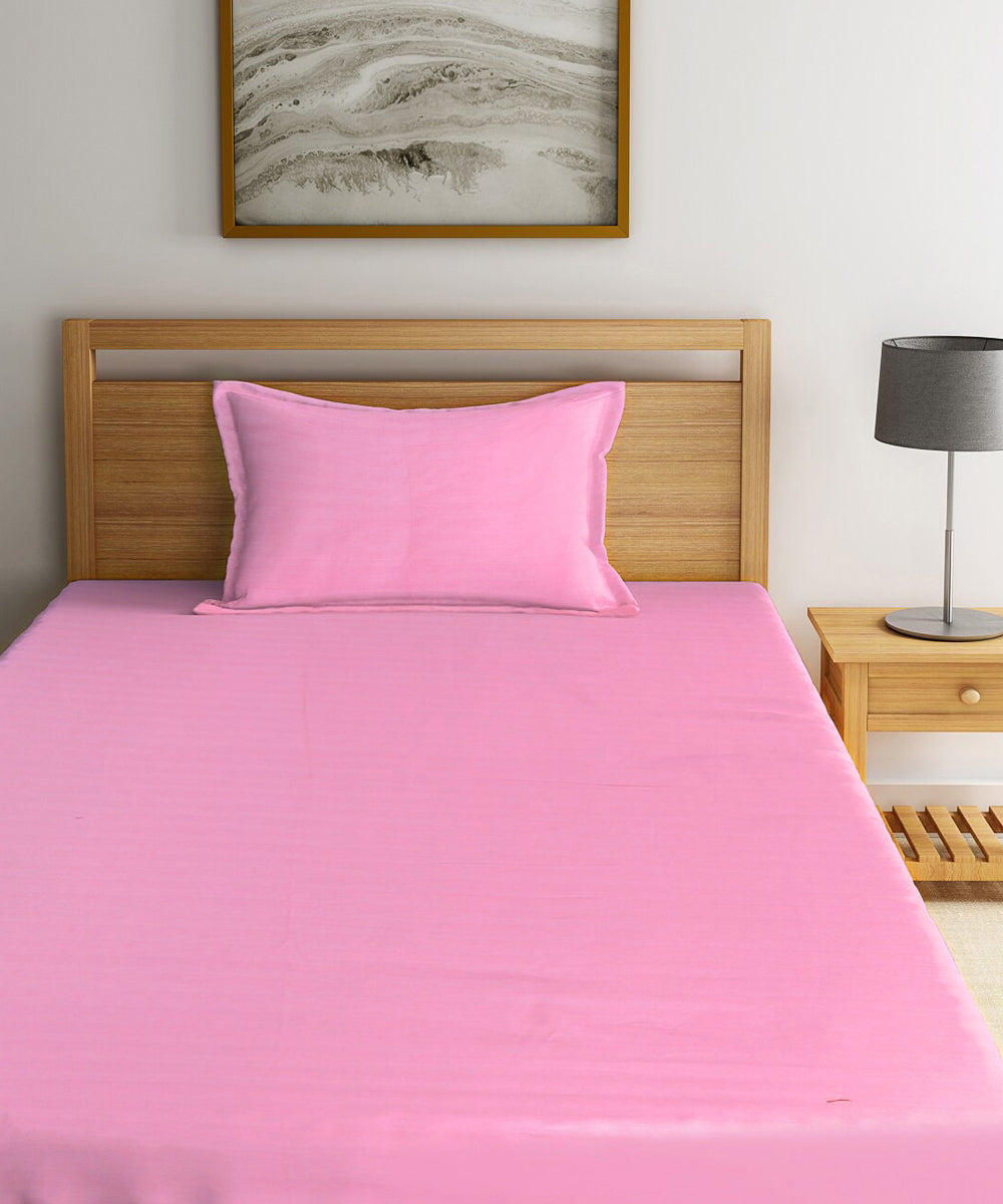 Light Pink Single Fitted Bedsheet With 1 Pillow Cover