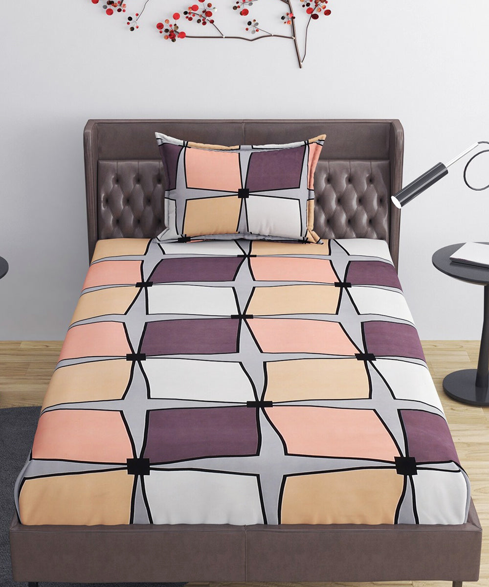 Multi Color Single Fitted Bedsheet With 1 Pillow Cover