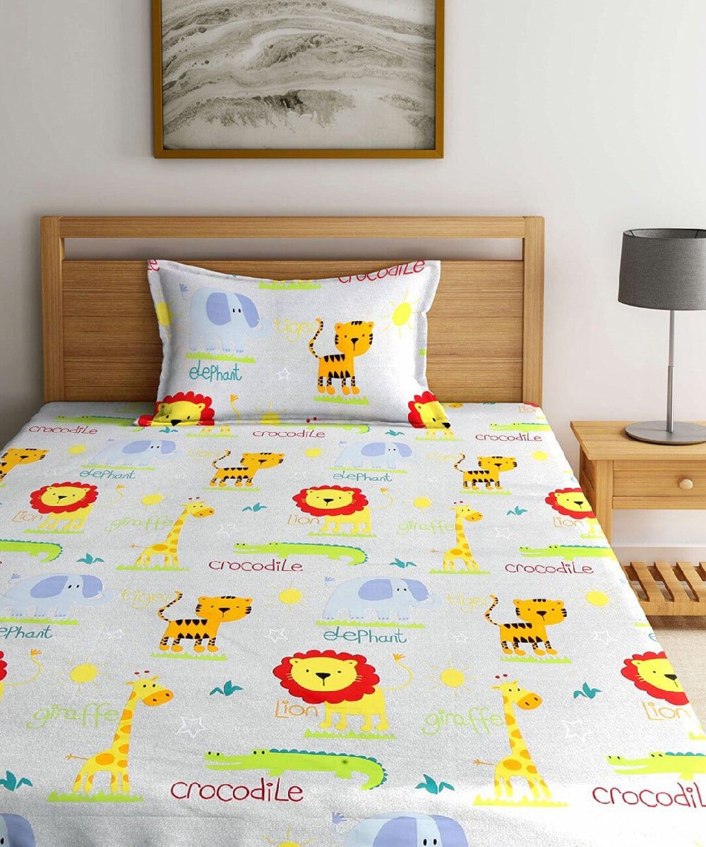 Cute Kids Single Fitted Bedsheet With 1 Pillow Cover