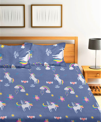 Unicorn Kids Super King Fitted Bedsheet With 2 Pillow Covers