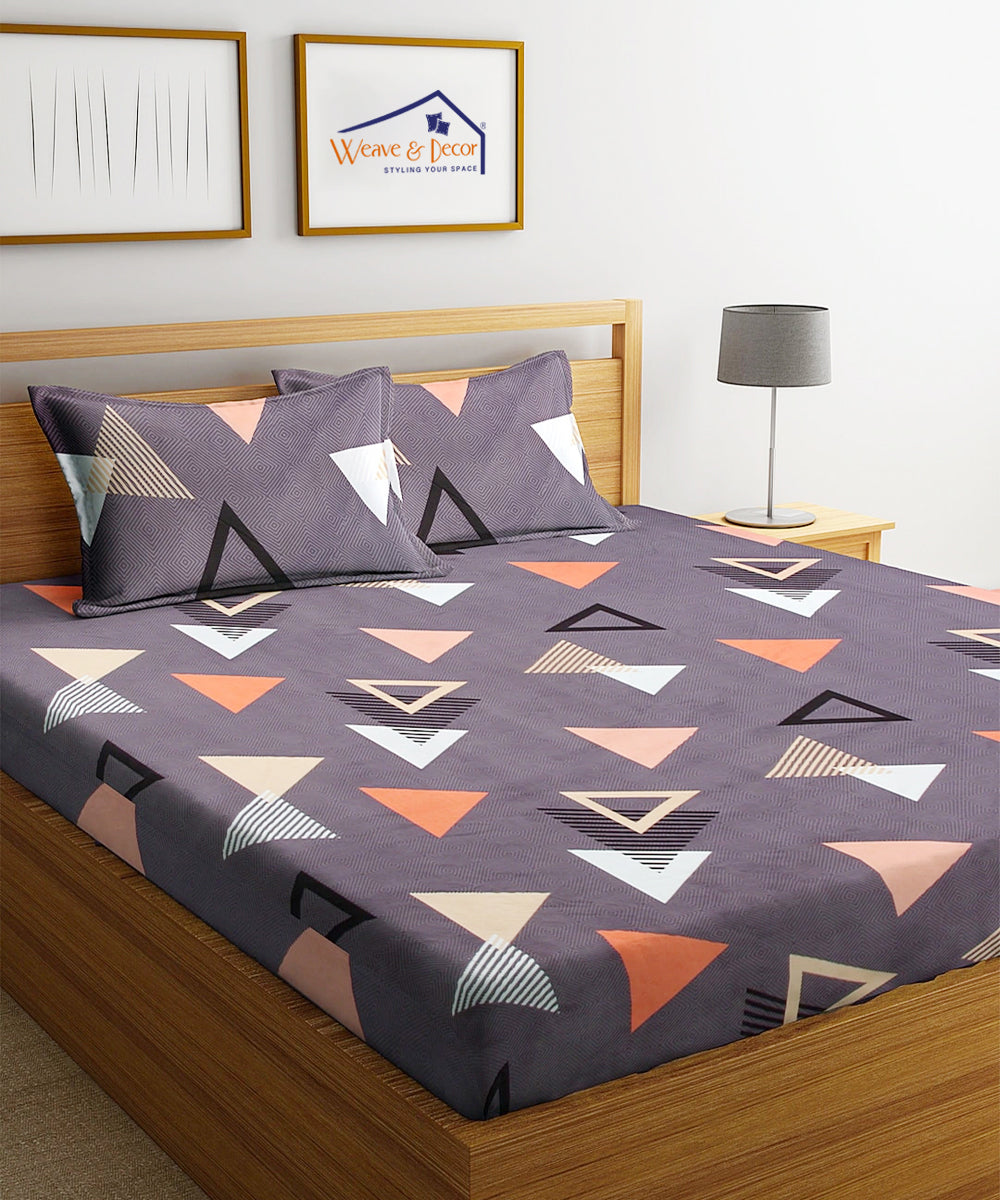 Multi Color Triangles King Size Bedsheet With 2 Pillow Cover
