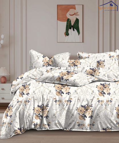 Graceful Bloom Super King Fitted Bedsheet With 2 Pillow Covers