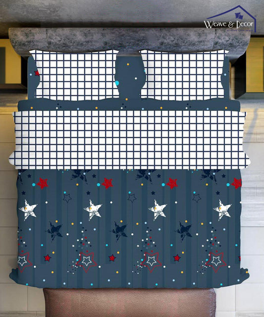 Multi Color King Size Bedsheet With 2 Pillow Cover