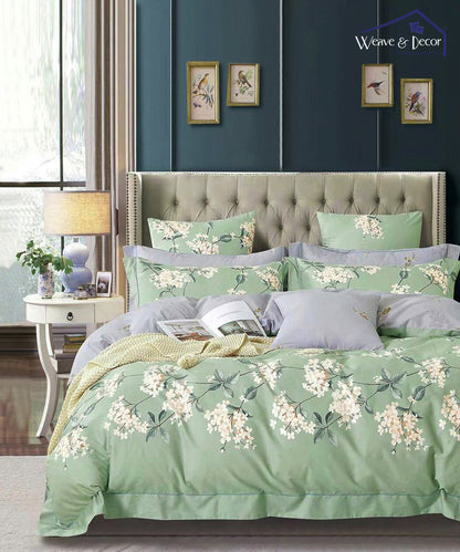 Green Floral Single Fitted bedsheet with 1 pillow cover