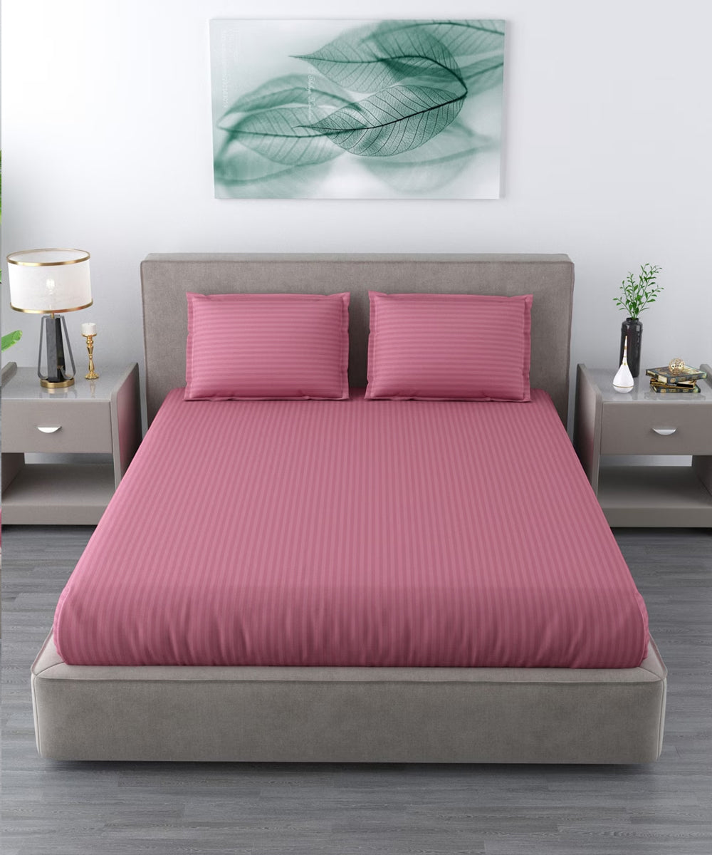 Pink Super King Fitted Bedsheet With 2 Pillow Covers