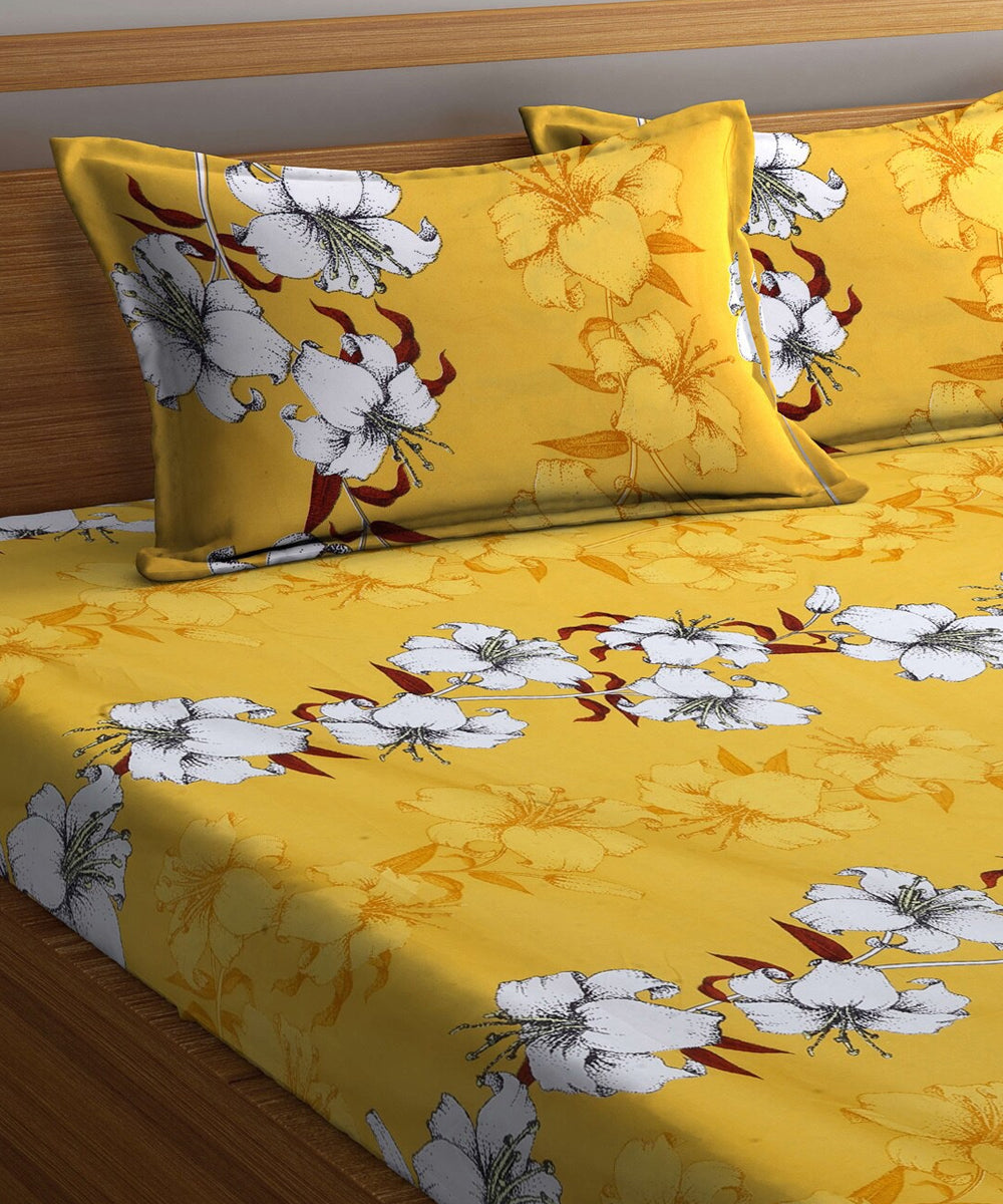 Mustard Floral Bedsheet with 2 Pillow Covers