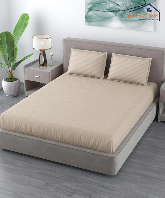 Beige Satin Stripe Bedsheet with Pillow Cover