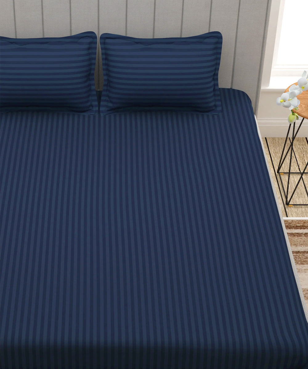 Blue Queen Fitted Bedsheet With 2 Pillow Covers