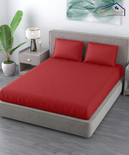 Red Satin Stripe Bedsheet with Pillow Cover