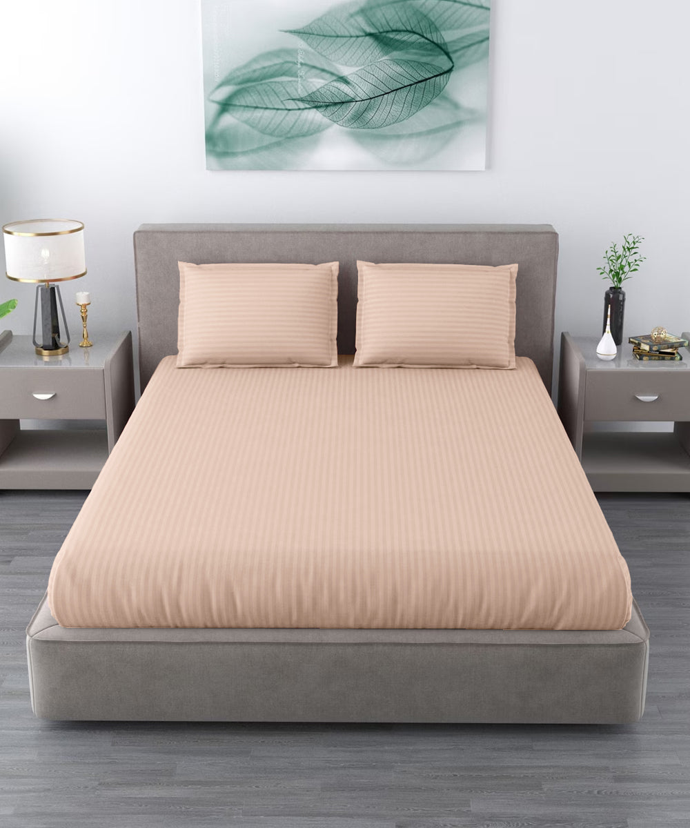 Cream King fitted Bedsheet With 2 Pillow Covers