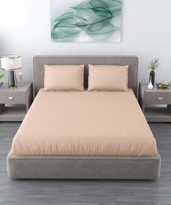 Cream Satin Stripe Bedsheet with Pillow Cover