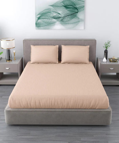 Cream Satin Stripe Bedsheet with Pillow Cover