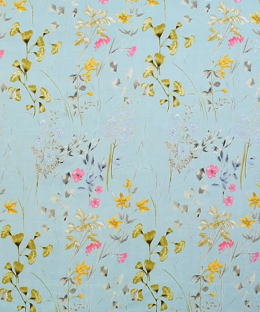 Sky Floral King Size Bedsheet With 2 Pillow Covers