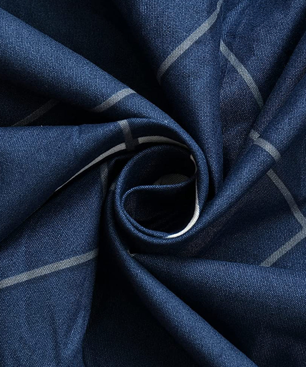Blue Checks Fitted Bedsheet With Pillow Cover
