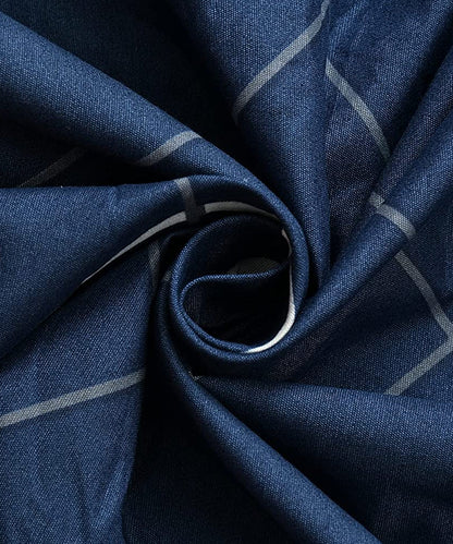Blue Checks Fitted Bedsheet With Pillow Cover