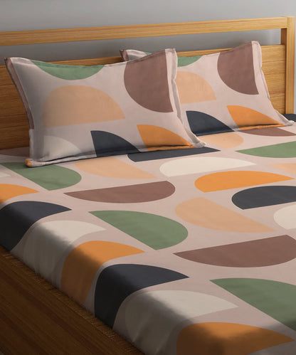 Multi Color King Fitted Bedsheet With 2 Pillow Covers