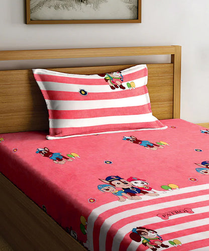 Paw Patrol Peach Single Bedsheet With 1 Pillow Cover
