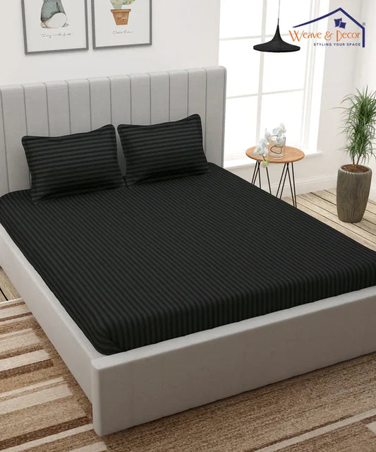 Charcoal Satin Stripe Bedsheet with Pillow Cover
