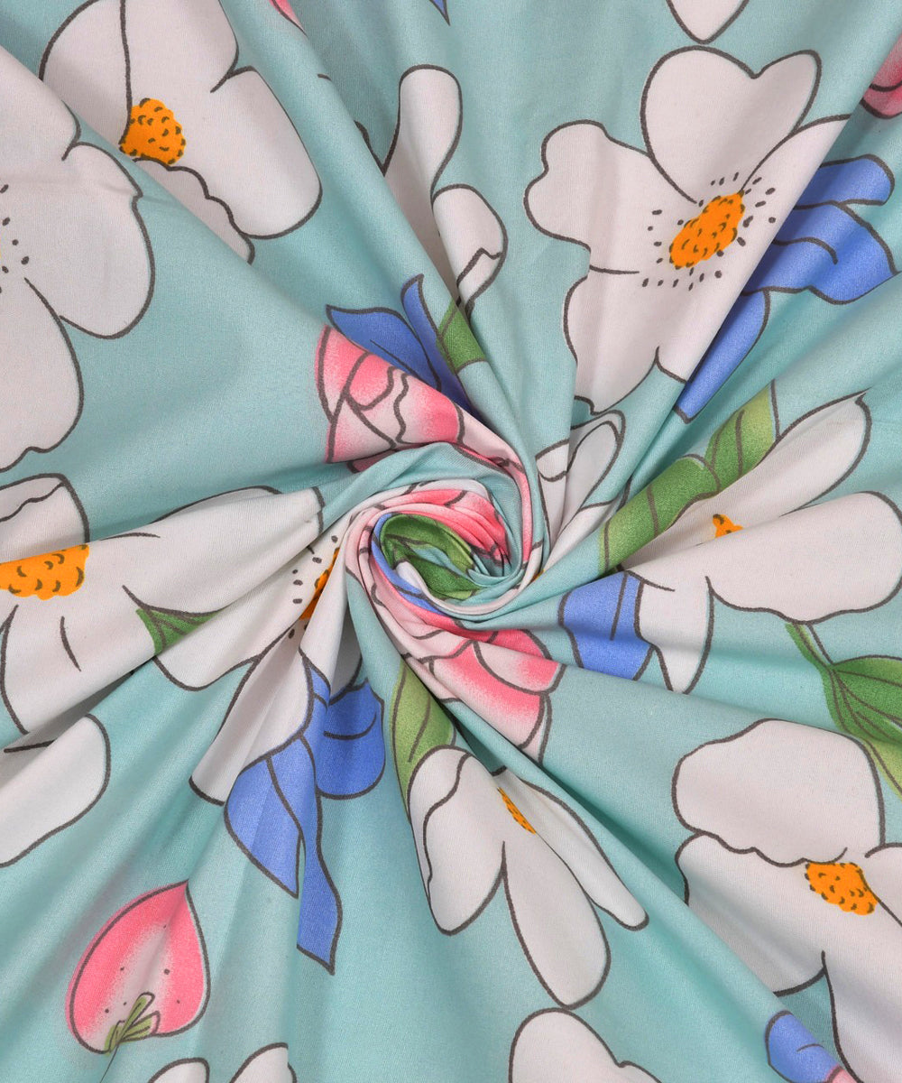 Green Floral Single Fitted Bedsheet With 1 Pillow Cover