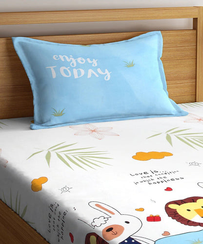Lion & Bunny Buddies Kids Single Bedsheet With 1 Pillow Cover