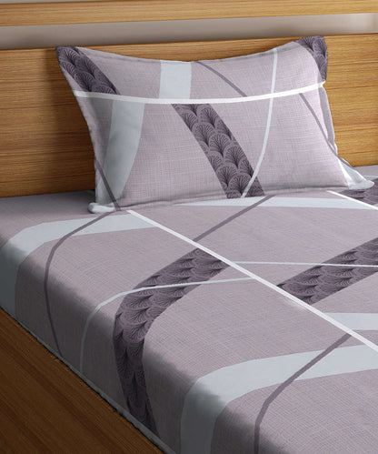 Grey and White Single Fitted Bedsheet With 1 Pillow Cover