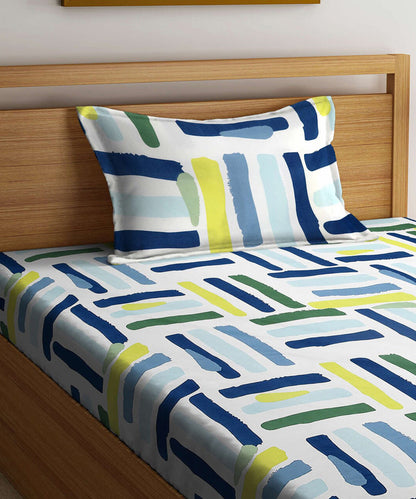 Multi Color Single Fitted Bedsheet With 1 Pillow Cover