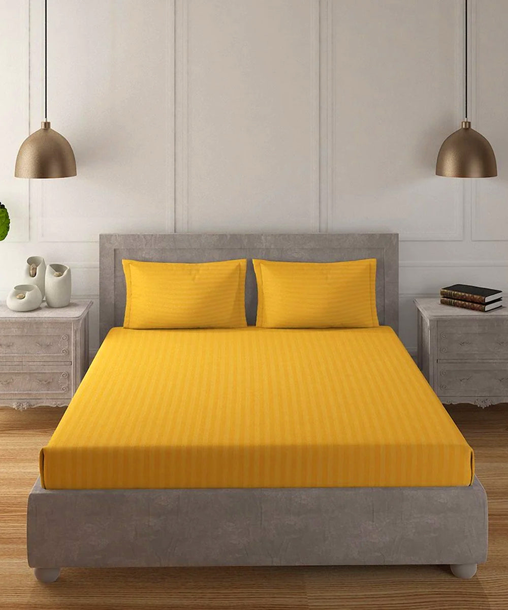 Yellow Queen Fitted Bedsheet With 2 Pillow Covers