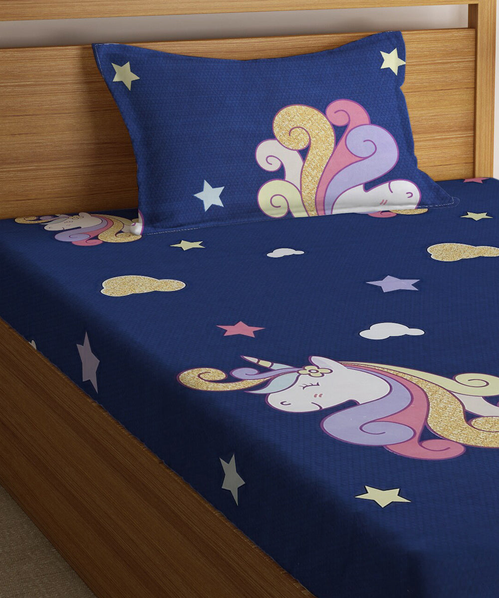 Magical Unicorn Kids  Single Bedsheet With 1 Pillow Cover