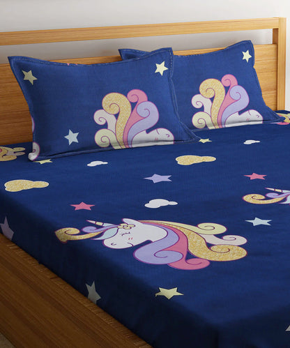 Unicorn Kids King Fitted Bedsheet With 2 Pilliow Covers